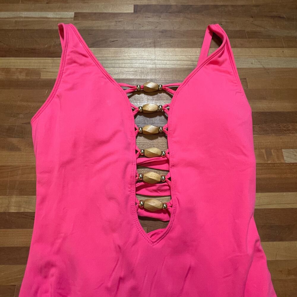 Bleu rod beattie Kore Low Neck Lace Down 1 peice swimsuit, Pink 4 - Picture 3 of 9